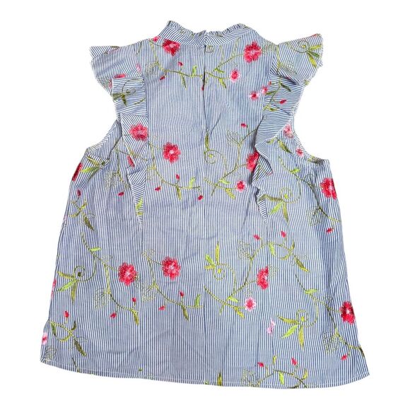 BCBGeneration Blue and White Blouse with Ruffle Sleeves Size Small - Picture 2 of 5